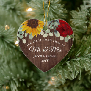 Ländliche Sonnenblumen Rosen Erstes Weihnachten He Keramik Ornament