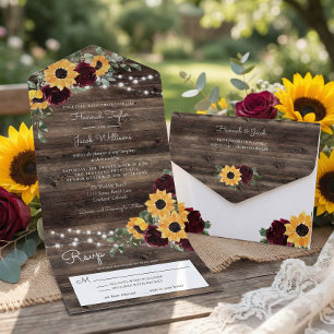 Ländliche Sonnenblumen Rosen Hochzeit All In One Einladung