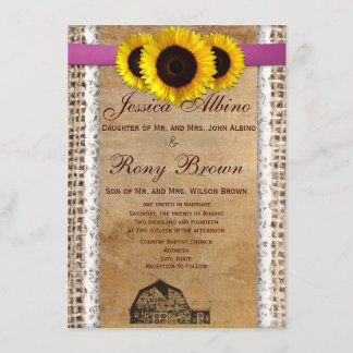 Ländliche Sonnenblumen-Spitze-Hochzeitseinladungen Einladung