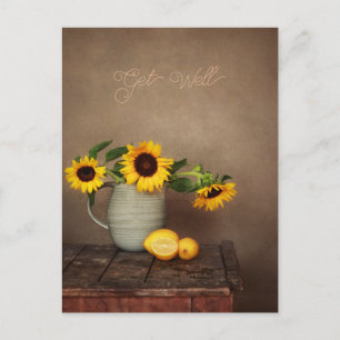 Ländliche Sonnenblumen und Zitronen Gute Besserung Postkarte