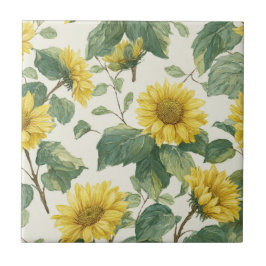 Ländliche Sonnenblumen-Wasserfarben-Blumen-Farmhau Fliese