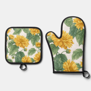 Ländliche Sonnenblumen-Wasserfarben-Blumen-Farmhau Ofenhandschuh & Topflappen-Set