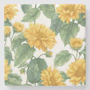 Ländliche Sonnenblumen-Wasserfarben-Blumen-Farmhau Steinuntersetzer