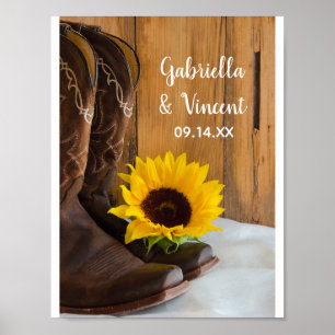 Ländliche Sonnenblumen-Westliche Hochzeit Poster