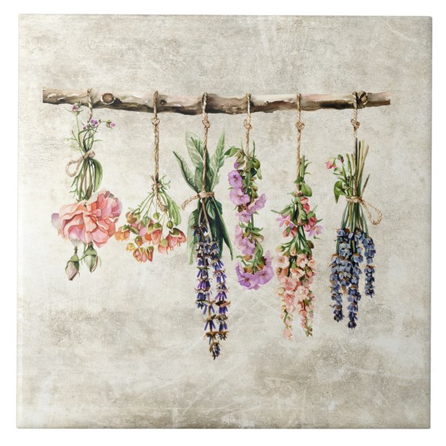 Ländliche Sträuße getrockneter Blumen  Fliese (Vorderseite)