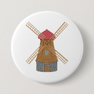 Ländliche traditionelle hölzerne Windmühle Button
