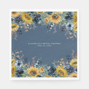 Ländliche verstaubte blaue Sonnenblumen Brautparty Serviette