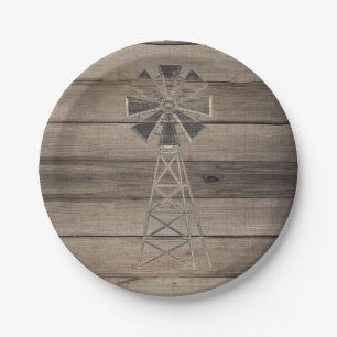 Ländliche verwitterte Holzwindmühle für Hochzeiten Pappteller