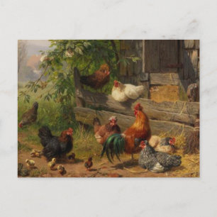 Ländliche Vintage-Hühnerfarm Postkarte
