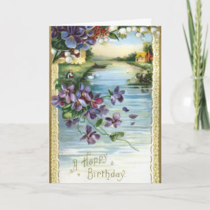 Ländliche Vintage-Szene Blumen Fluss Karte