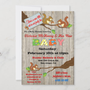 Ländliche Wald-Baby-Eichhörnchen-Baby-Shower-Einla Einladung
