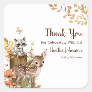 Ländliche Wald-Wald-Baby-Party neutral Quadratischer Aufkleber