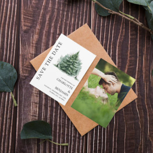 Ländliche Wald-Winterhochzeitsfotos Save The Date