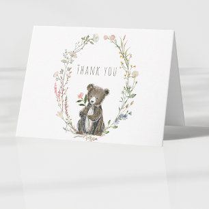 Ländliche Waldtiere Bär Aquarell Baby Shower Dankeskarte