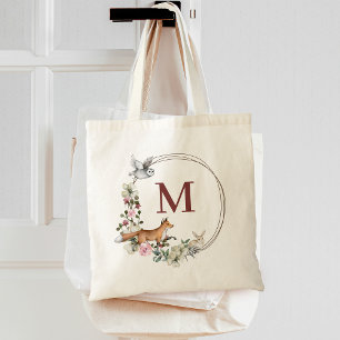 Ländliche Waldtiere Florale Brautjungfer Monogramm Tragetasche