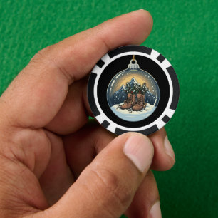 Ländliche Wanderstiefel Bergszene Weihnachten Pokerchips