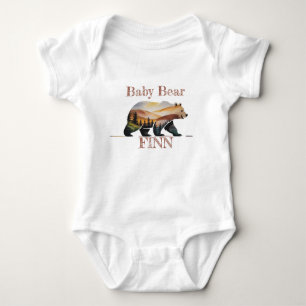 Ländliche Wasserfarbe Babybär-Silhouette mit Natur Baby Strampler