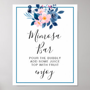 Ländliche Wasserfarbe eines rosa und blauen Blumen Poster