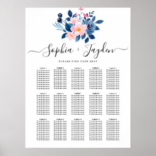 Ländliche Wasserfarbe eines rosa und blauen Blumen Poster