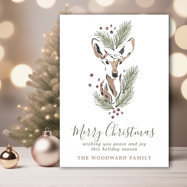 Ländliche Wasserfarbe Waldhirsch Weihnachten (Von Creator hochgeladen)