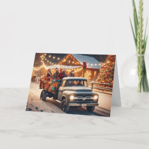 Ländliche Weihnachtsgrußkarten mit Heuwagenmotiv. Feiertagskarte