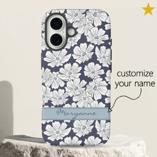 Ländliche weiße Blumen Skizze Blauschattierung Ben iPhone 16 Hülle