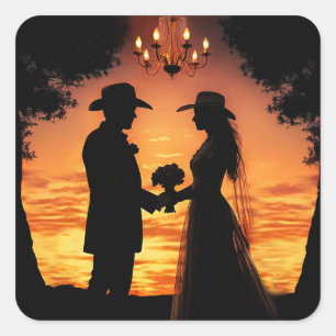 Ländliche Western-Braut und Bräutigam-Hochzeit Quadratischer Aufkleber
