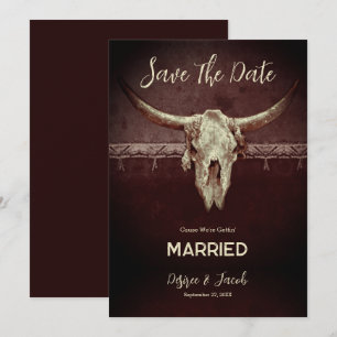 Ländliche Western-Cowboy-Stier-Schädel-Hochzeit Ankündigung