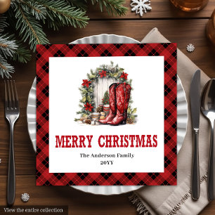 Ländliche Western-Karo-Weihnachtspapier-Servietten Serviette