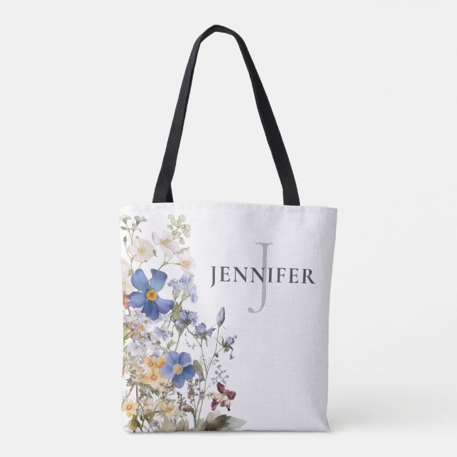Ländliche Wiesenwildblumen-Monogramm Tasche (Rückseite)