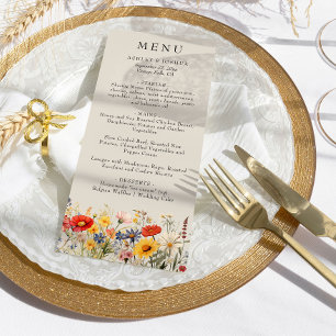 Ländliche Wildblumen-Hochzeitsmenükarte im Landhau Einladung