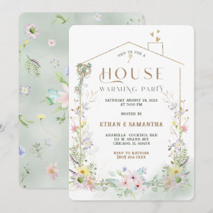 Ländliche Wildblumen-Housewarming-Party-Vorlage Einladung