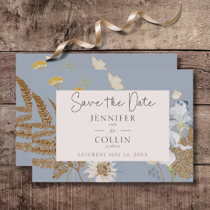 Ländliche Wildblumen Monogramm Staubblau Save The Date