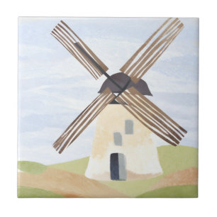 Ländliche Windmühle Aquarell Gemalt Fliese