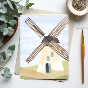 Ländliche Windmühle   Natur Aquarell Postkarte