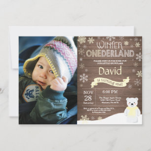 Ländliche Winter-Onederland-Einladung zum 1. Gebur Einladung