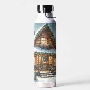 Ländliche Winter-/Weihnachts-Schneehütte Trinkflasche