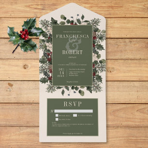 Ländliche Winterbeeren- und Tannenkreativdetails All In One Einladung