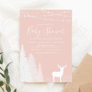Ländliche Winterhirsch-Wald-Blush-Pink-Baby-Party Einladung