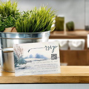 Ländliche Winterlandschaft Kiefer Hochzeits-QR-Cod RSVP Karte