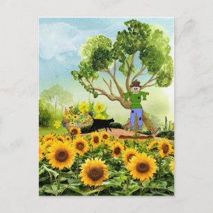 Ländlicher Bauerngarten im Sonnenblumenstil Postkarte