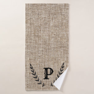 Ländlicher Bauernhaus-Jute & Schwarze Botanische L Badhandtuch Set