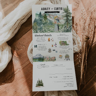 Ländlicher Bergwald Hochzeit Dreifach Gefaltete Einladung