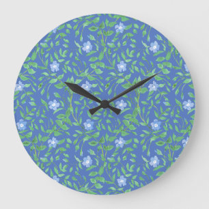 Ländlicher Blau-Grün-Blumenmuster Immergrün-Muster Große Wanduhr