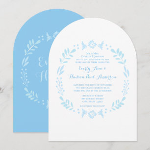 Ländlicher Blumengirlande-Folk-Art-Blauer Hochzeit Einladung