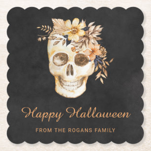 Ländlicher floraler Totenkopf Halloween Untersetzer