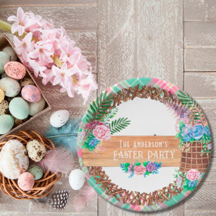 Ländlicher Floraler Wasserfarbenkranz Frohe Ostern Pappteller