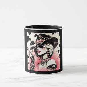 Ländlicher Glam Cowgirl Rosa Funkeln Kuhleder Druc Tasse
