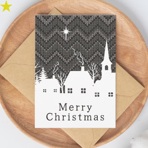 Ländlicher Grauer Chevron-Strick-Weihnachtsdorf Karte