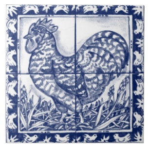 Ländlicher Hahn Blau Weiß Delft Dedham Vintage  Fliese